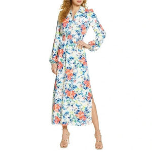 Charles Henry Floral Print Side Slit Maxi Dress size Small